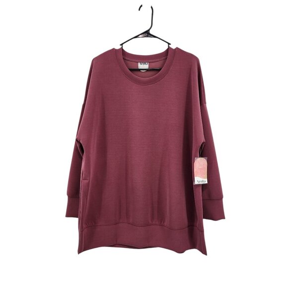 ARULA Sweaters - Arula Women's Plus Side Slits Crush Berry Super Soft Crewneck Sweatshirt Size 1X